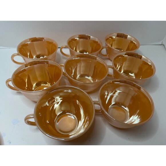 Fire King Peach Luster 8 Cups, 2 Saucers, Creamer NOS - Picture 5 of 8